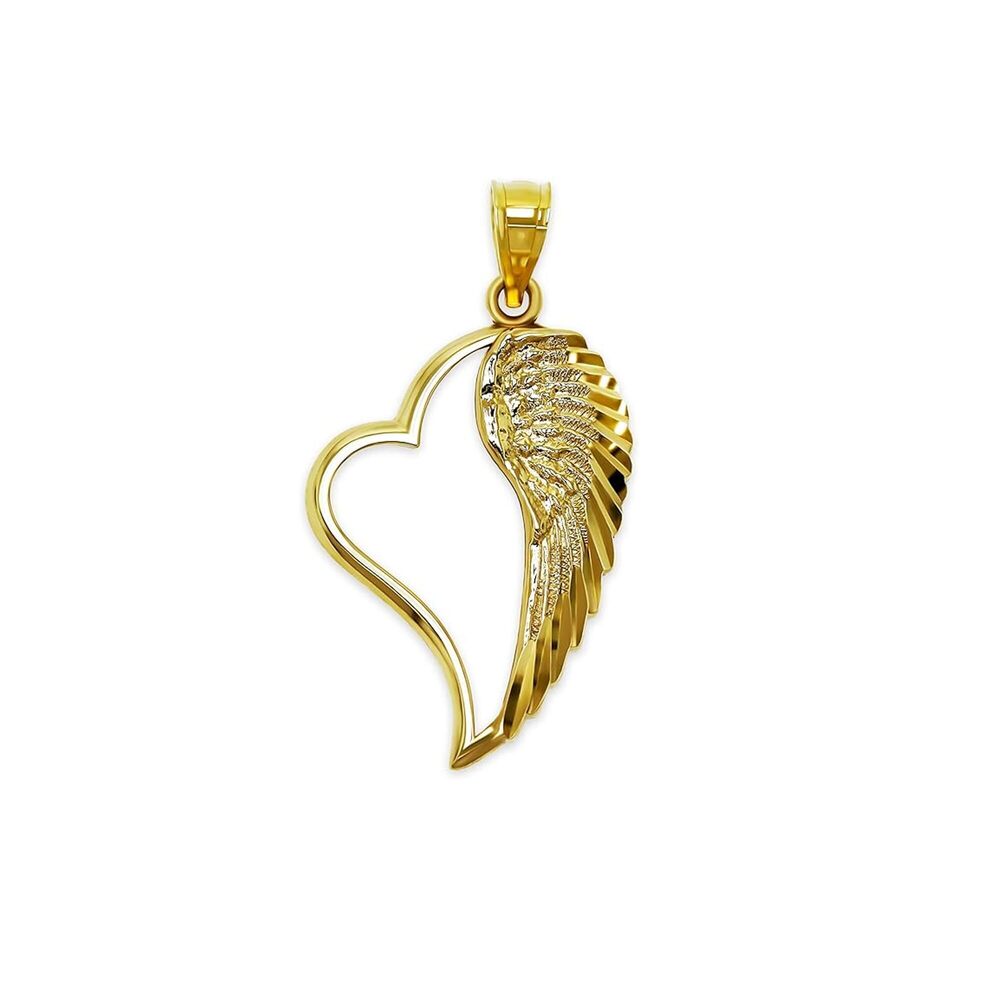 8398 Gold Angel Wing inside Heart Charm - 10 Karat Solid Gold Small